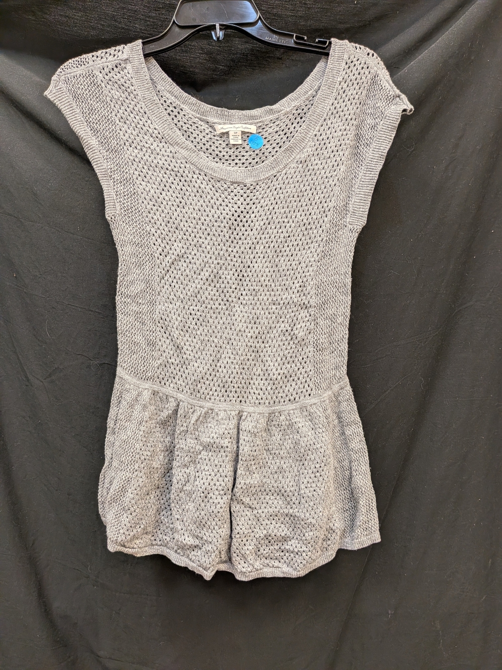 American Eagle Outfitters Gray Open-Weave Peplum Sweater Top